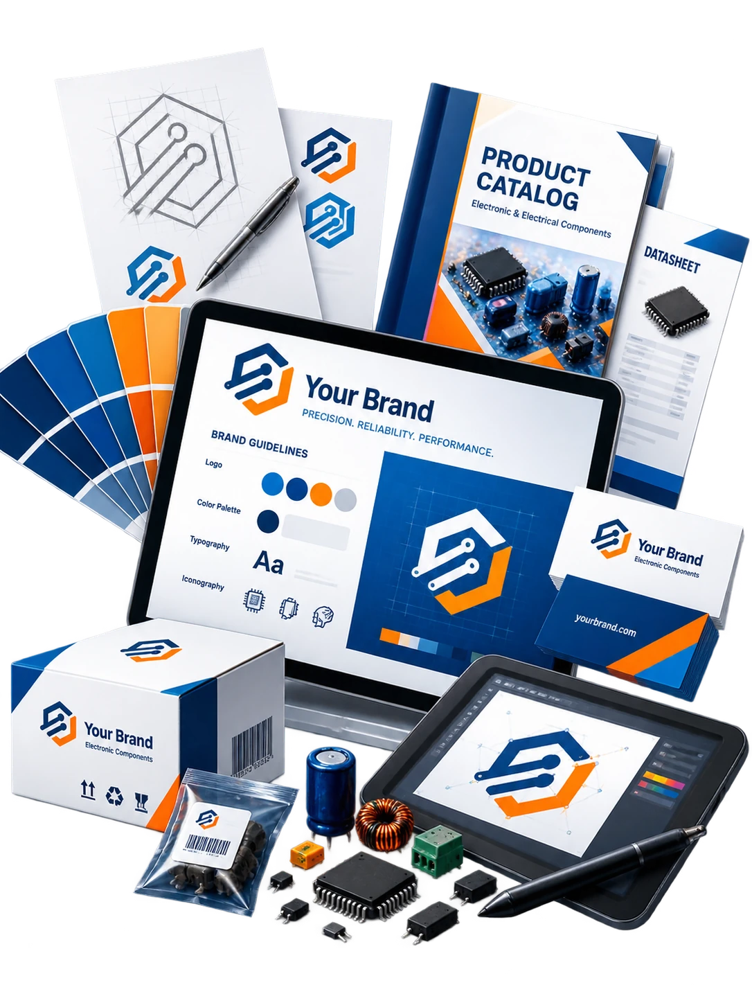 Brand identity system for an electronic component company